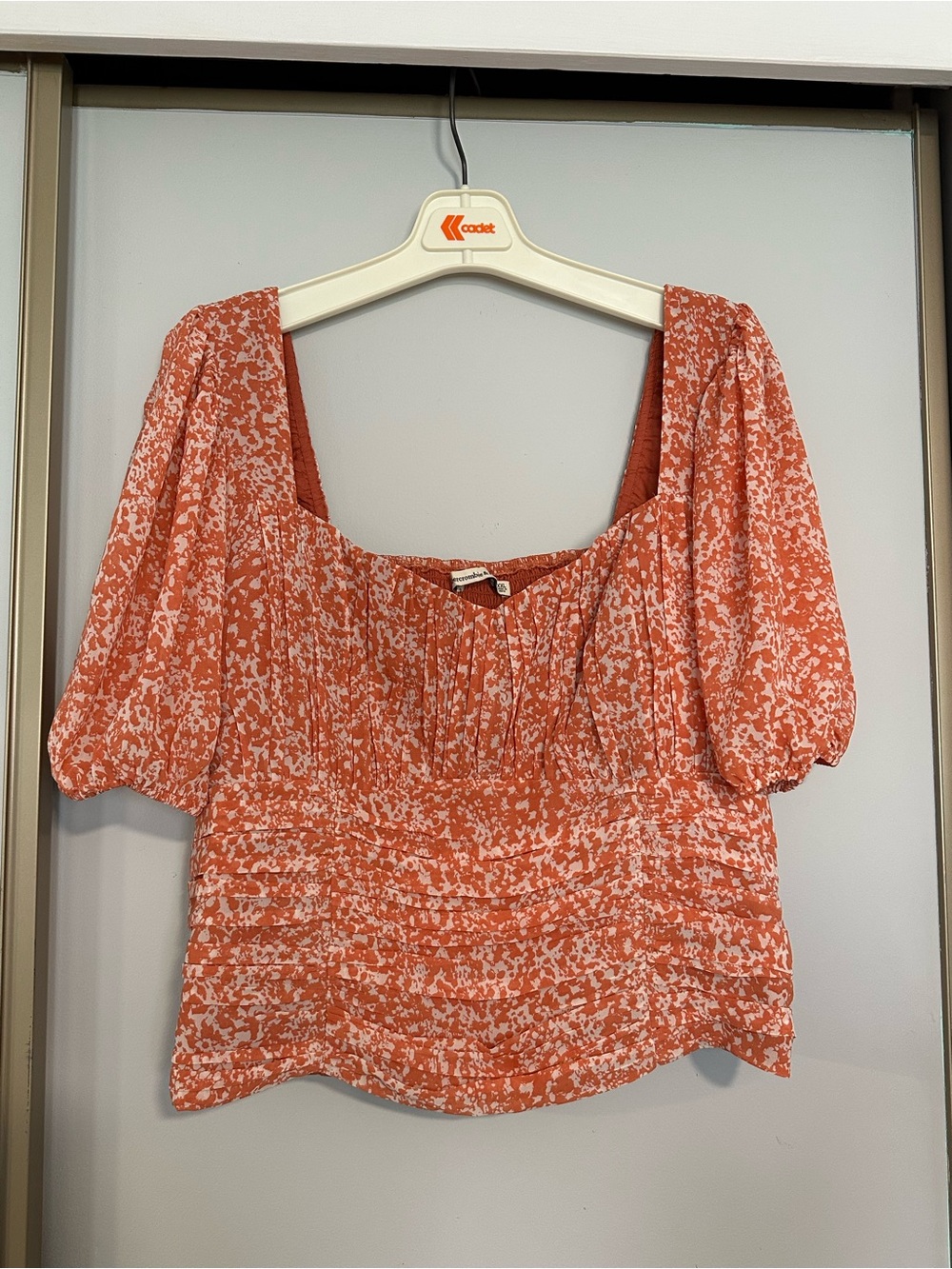 Abercrombie & Fitch Square Neck Puff Sleeve Blouse - Rust Floral